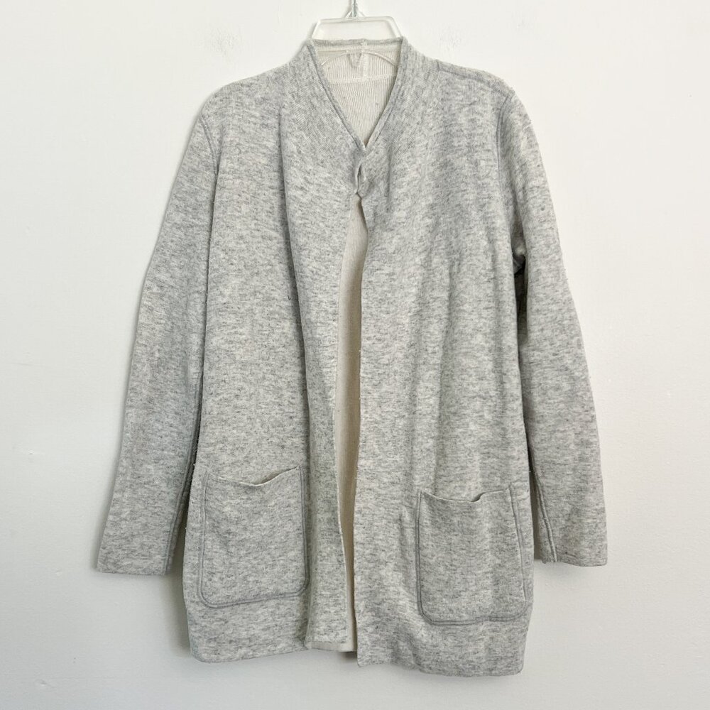reversible gray / white open front cardigan XS